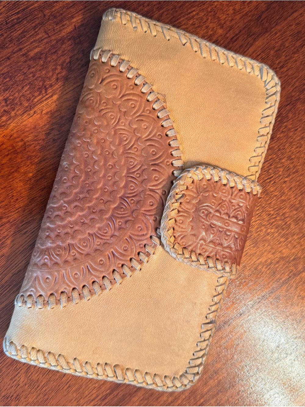Authentic Leather Wallet Clutch - Tan and Brown
